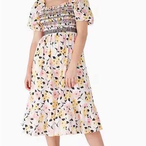 Kate Spade Lily Blooms Smocked Midi Dress